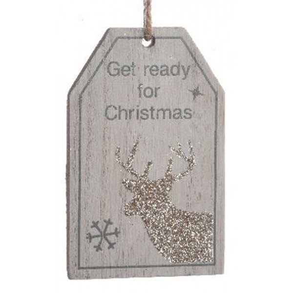 Χριστουγεννιάτικο Κρεμαστό Ξύλινο Ταμπελάκι, με Τάρανδο από Στρας (8cm)